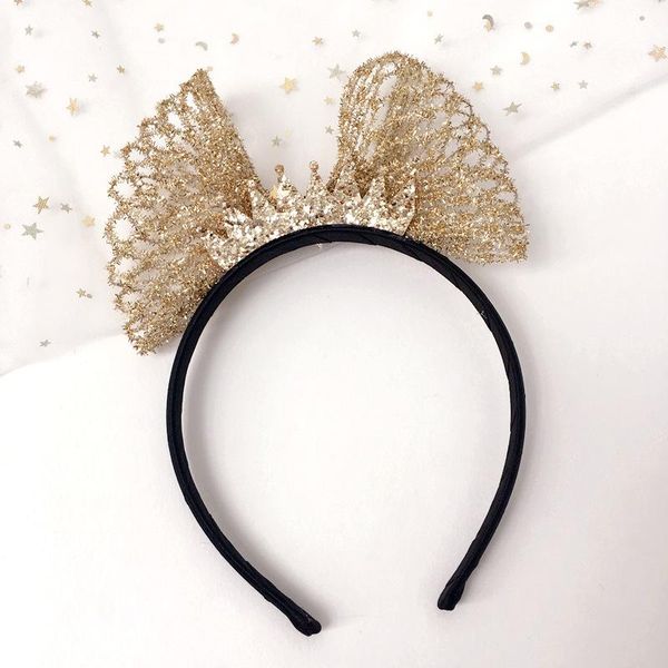 

2018 new korean sweet girl gold and silk headbands big bow crown hairbands for children fashion cute hair accessories h wmtheb, Black;brown