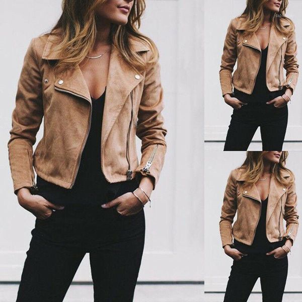 

fashion women's zipper tunic army jacket coats casual ladies autumn leather jackets zip up biker coats flight clothes new1, Black;brown