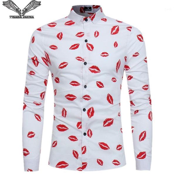 

visada jauna 2018 new arrivals spring autumn long sleeve men's shirt fashion slim fit shirt mens printing shirts men dress n88261, White;black