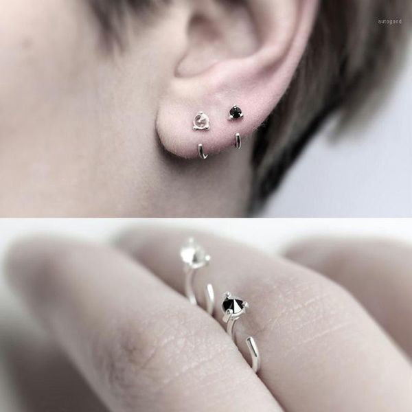 

hoop & huggie boho gypsy zircon small circle earrings handmade metal color punk simple endless crystal earring for women jewelry1, Golden;silver