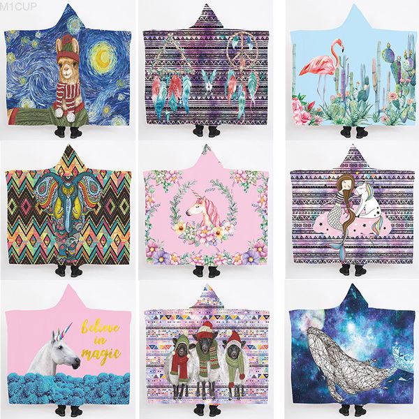 

flannel hooded thickened double-layer cape plush digital printing lazy