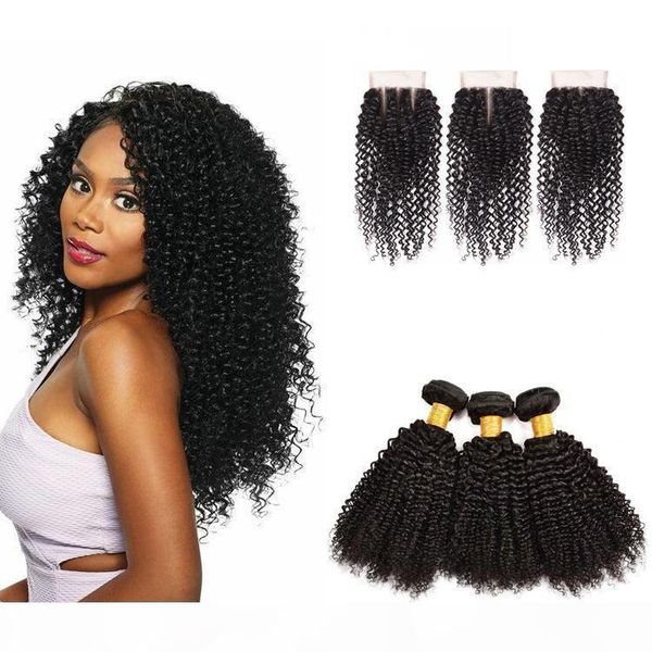 

raw virgin indian hair bundles with 4x4 lace closure kinky curly cuticle aligned grade virgin human hair bundles with frontal, Black;brown