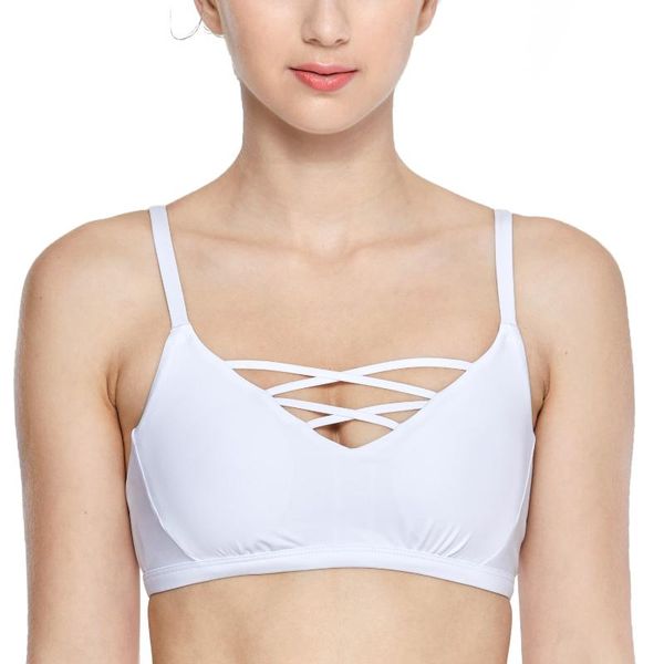 

gym clothing women's low impact sports bra cute criss cross v neck cut wireyoga, White;black