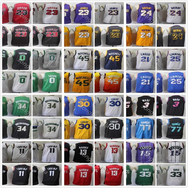 

youth kids mens retro basketball joel 21 embiid ben 25 simmons 34 giannis children antetokounmpo 45 donovan boys mj dwyane 3 wade 23 mitchel, Black;red
