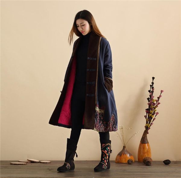 

women autumn winter padded coat outerwear parkas ladies vintage patchwork oat female parka coat 2020, Black