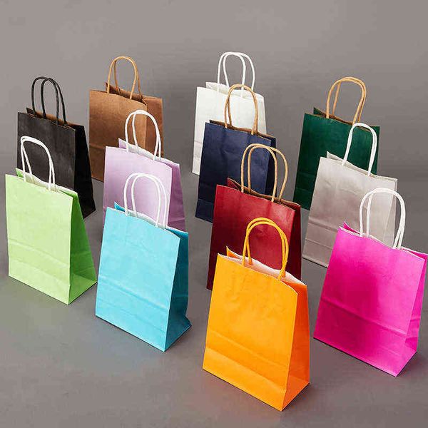 Sacchetti di carta Kraft in tinta unita opzionale da 30 pezzi 18 colori possono essere utilizzati più volte Borse per la spesa, sacchetti per imballaggio regalo di festa H1231