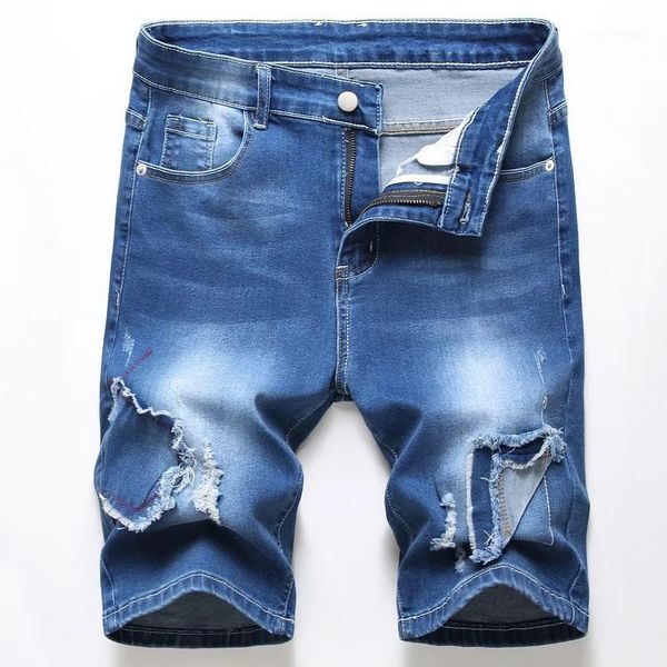 

men's jeans men fashion 2021 homme ripped light denim knee length straight short1, Blue