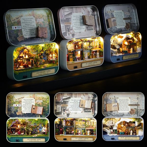 

box theatre dollhouse furniture miniature toy diy miniature doll house furnitures led light toys for children birthday gift v5 y200413