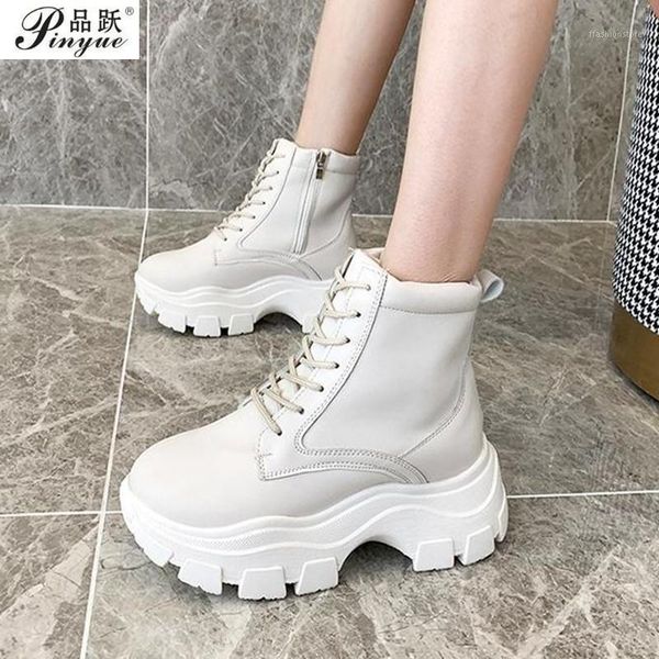 

boots women autumn winter shoes chunky platform leather gothic punk combat female1, Black