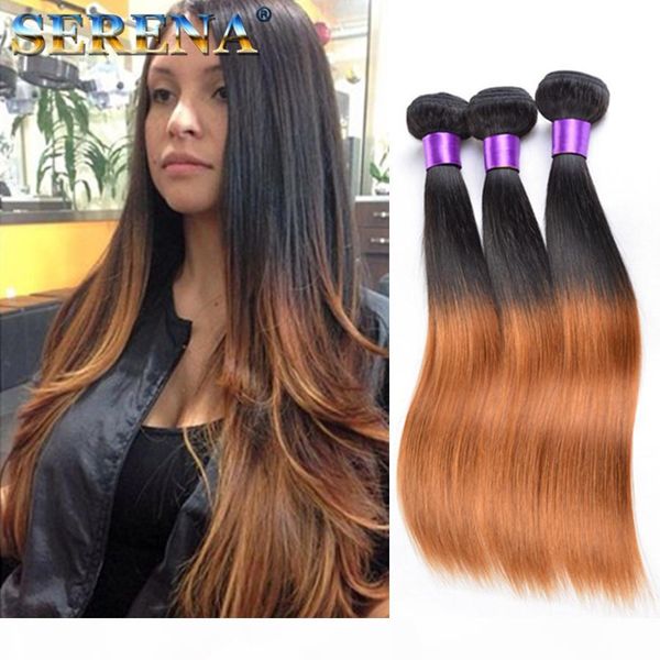 

brazilian straight hairs weave ombre human hairweft two tone color peruvian hair bundles 1b 30 human hair 3 bundles honey blonde hair weave, Black