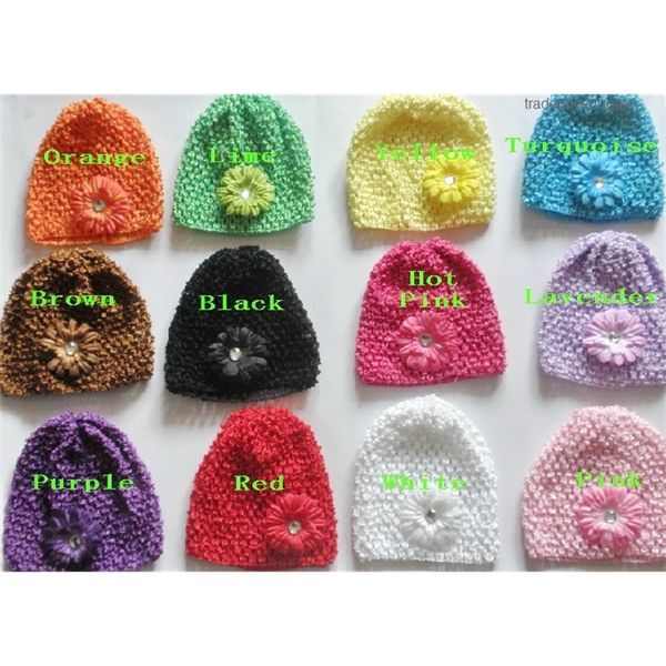 

hats clips baby 10pcs flowers waffle hair crochet sunny soft toddler beanie with 2" mini daisy flower stretch caps feshi