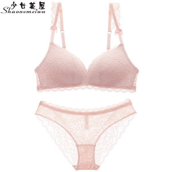 

shaonvmeiwu deep v gathered underwire bra set lace lingerie thin cotton ladies pink summer c1211, Black;white