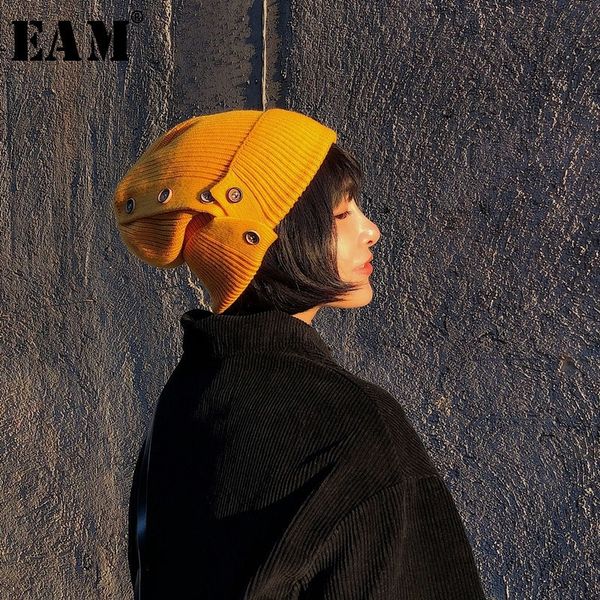

eam] spring summer woman stylish sell solid color six colors knitting button decoration keep warm hat all match le010 y200102, Blue;gray