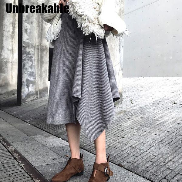

fashion irregular skirt women sweater skirt elastic waist pleated mid-length female knitted skirts 2020 winter1, Black