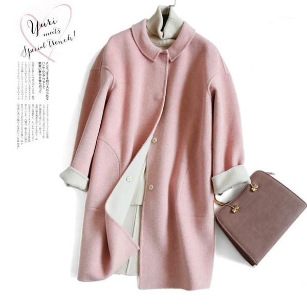 

women's wool & blends coat female british style noble temperament two-color double-sided woolen autumn and winter clothing, Black