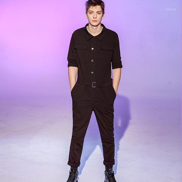 

men's jumpsuit suit men's work suit jumpsuit hip little leg pants1, Gray