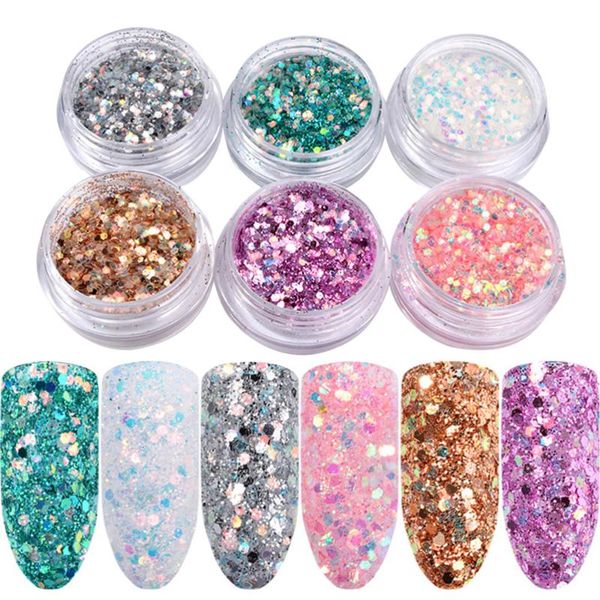 

6pcs nail glitter sequins iridescent flakes ultra-thin tips colorful mixed paillette face body nail art, Silver;gold