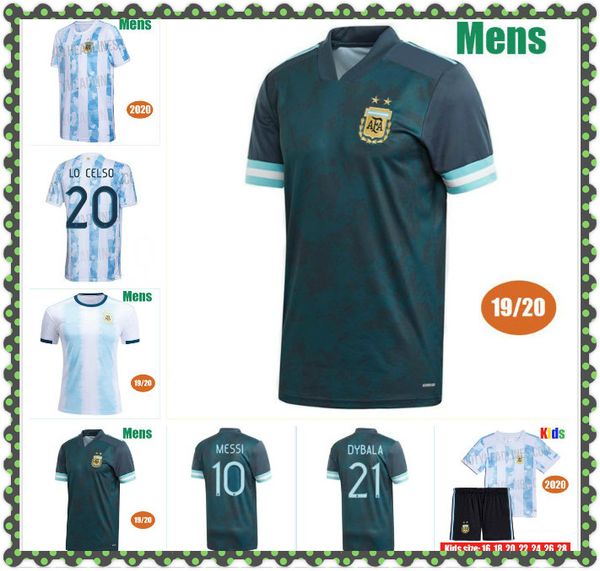 

man kids kit 2020 argentina soccer jersey #10 messi kun aguero soccer uniform mens #21 dybala di maria home away football shirt, Black;yellow