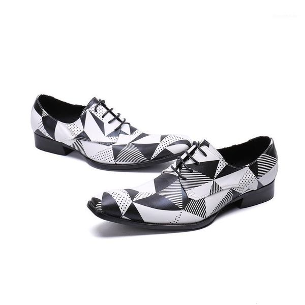 

dress shoes handmade genuine leather mens business casual flats fashion colors printed classic men lace up zapatos 471, Black