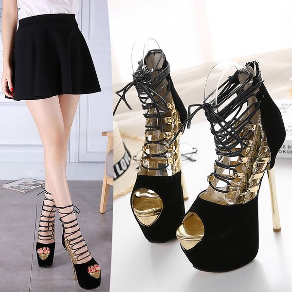 

new stiletto high heel shallow mouth waterproof platform fish mouth women sandals 34-40, Black