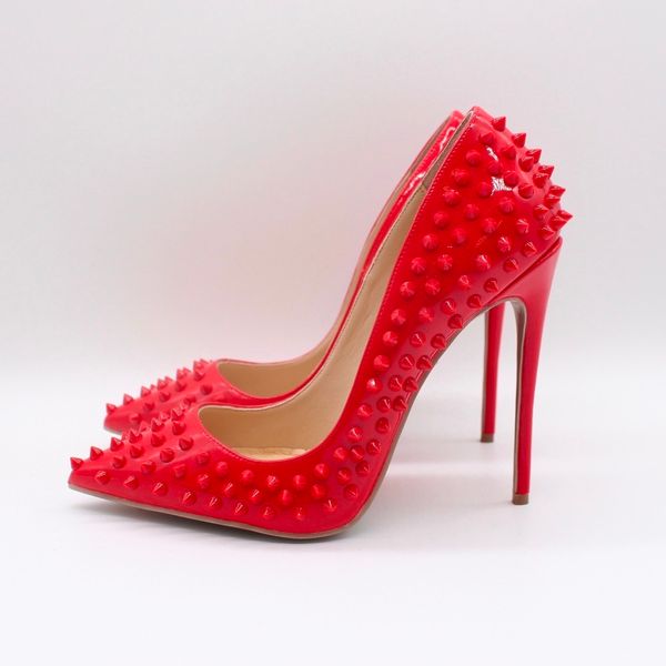 

shipment of fashion women lady red spikes toe pointy size33-43 8-12 inches in bride stiletto high heels 0k4v, Black