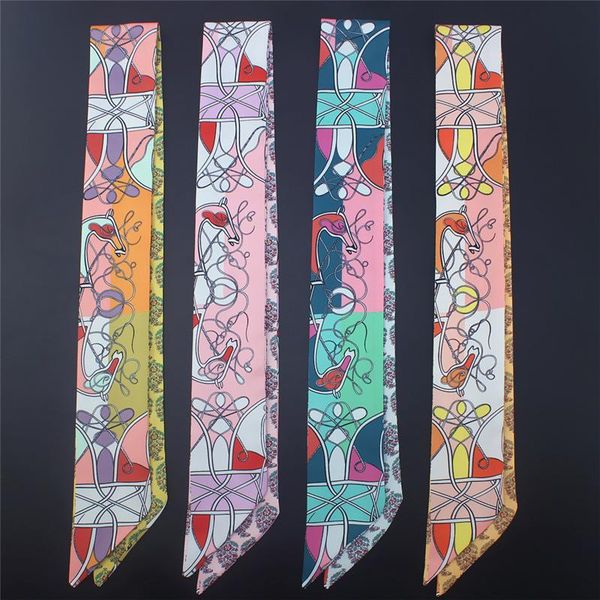 

2020 fashion women ribbon skinny head neck scarf long ladies silk hair scarfs foulard bag handle tie wrap scarves wmtkwn bdesybag, Blue;gray
