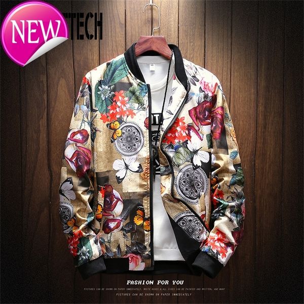 

men's jacket 2020 spring autumn new flower print jackets male japanese streetwear designer slim coats outwear m-5xl, Black