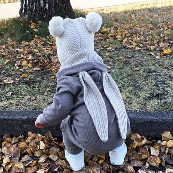 

newborn baby romper autumn winter infant baby boy girl warm clothes rabbit ears romper jumpsuit outfit, Blue