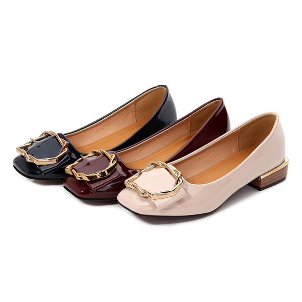 

odinokov 2021 women flats shoes low heel ballet square toe shallow buckle brand shoes slip on loafers zapatos mujer large size, Black