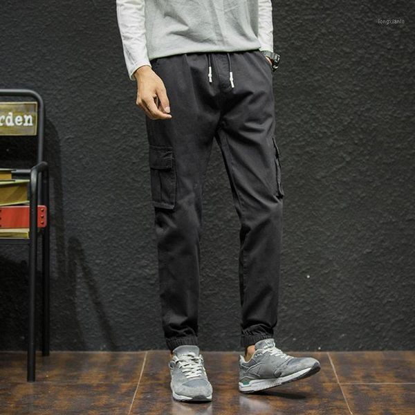 

men trousers casual wear-resistant large size ankle-tied drawstring cotton pockets pants running sports jogging pants hip hop1, Black