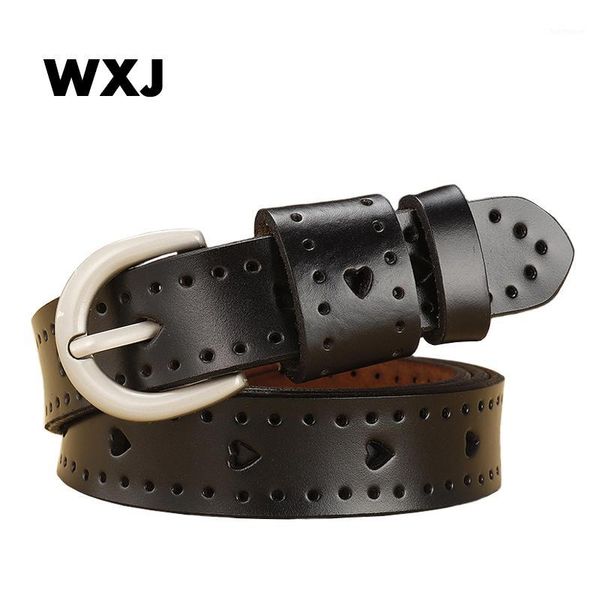 

wxj 2018 new fashion wide genuine leather belt woman vintage cow skin belts women strap female for jeans heart wl1331, Black;brown