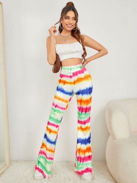 

tie dye flare leg pants w7tz#, Black;white