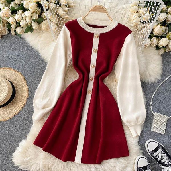 

casual dresses fashion design knitted dress women korean style chic o neck long sleeve a-line autumn winter streetwear short dres, Black;gray