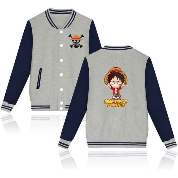 Jaqueta masculina One Piece Luffy com estampa de desenho animado patchwork combinando com suéter de manga comprida uniformes de beisebol unissex além de jaqueta curta de veludo