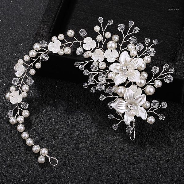 

flower crown wedding pearl hair accessories women crystal headband hair clip head chain forehead jewelry bridal headpiece tiara1, Golden;silver