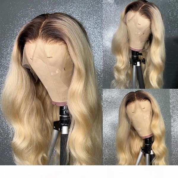 

ombre brown 13x4 lace front human hair wigs thick full density blonde body wave ombre 13x6 lace front wig for women, Black;brown