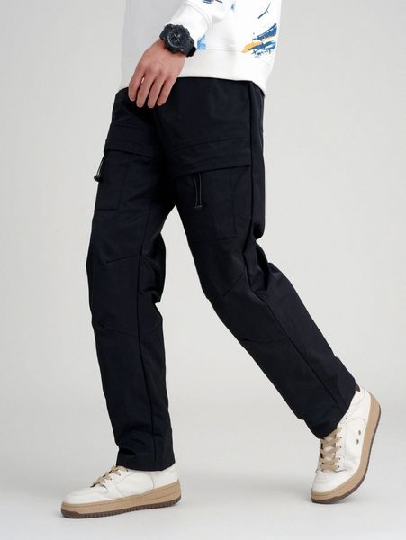 

men drawstring pocket pants l77a#, Black