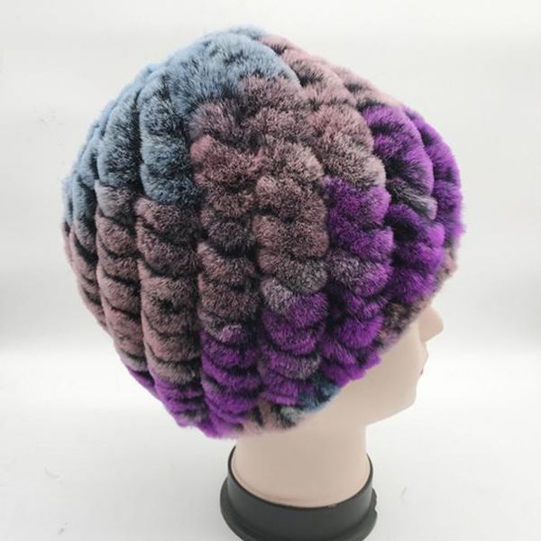 

natural real rex rabbit fur beanies hats women knitted striped rex rabbit fur hat lady winter warm real fur cap wholesale retail bbyimk