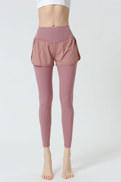 

sport dress woman pure color stitching unbranded fitness clothing fake two-piece yoga yoga pants running suit leggings for women tight