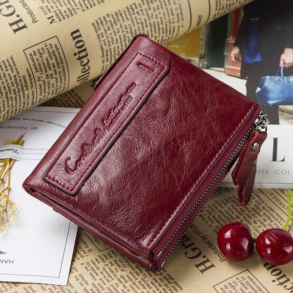 

2020 coin bag zipper wallet women genuine leather wallets purse fashion short purse with credit card holder hasp design, Red;black