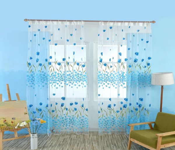 

3 color tulip printed curtain flower pattern pastoral voile curtains for living room home cafe decoration 100*200cm curtain wmtafb