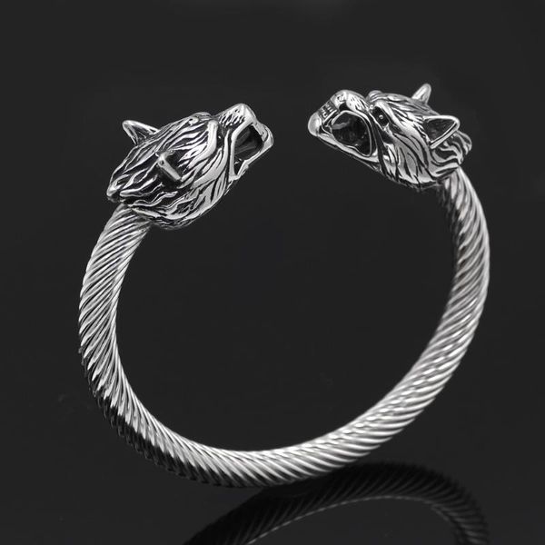 

pendant necklaces men stainless steel viking wolf head norse bracelet adjustable size, Silver