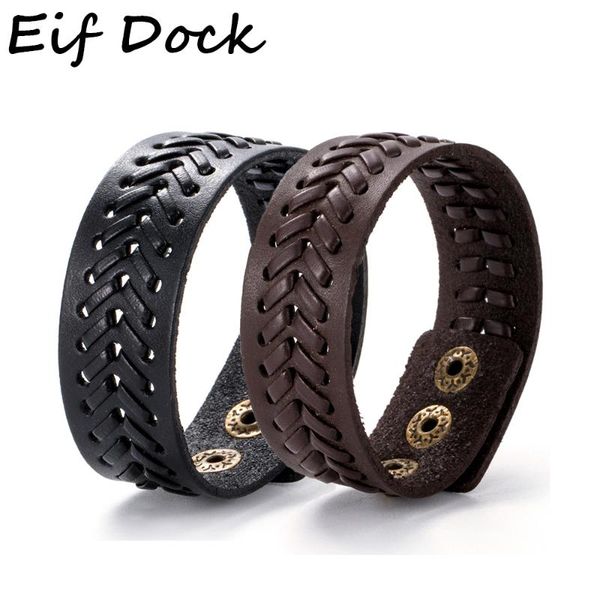 

eif dock урожай панк ретро черный кожаный браслет мужской мода заплетенные ручной работы веревочные браслеты браслеты для мужчин, Golden;silver