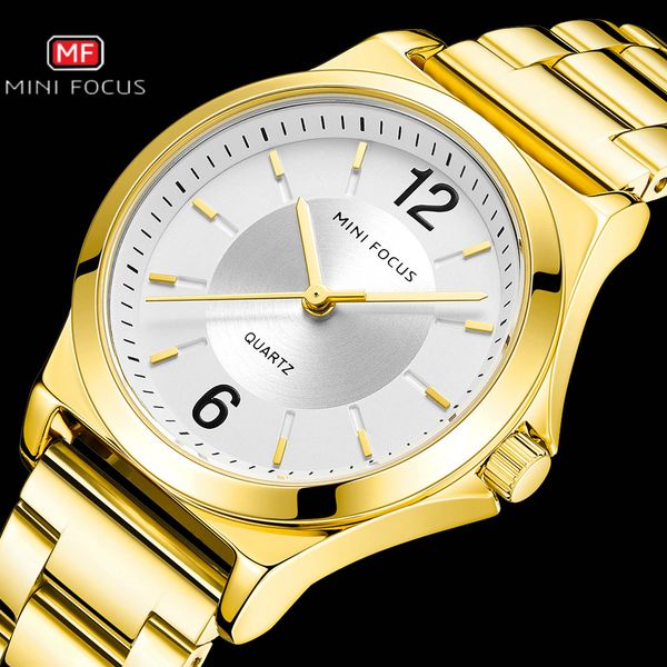 

minifocus quartz watch for women golden stainless steel strap fashion watches simple business style lady clock waterproof, Slivery;brown
