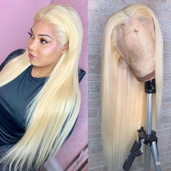 

150 density 613 honey blonde 13x6 lace front wig pre plucked with baby hair india remy straight human hair wigs1735555, Black;brown