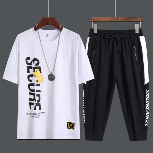

youth summer 2020 sports casual suit t-shirt loose large men's half sleeve clothes student pants, Gray