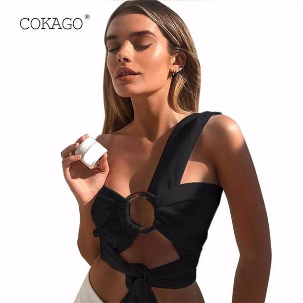 

cokago bralette black crop women one shoulder tanks female sleveeless bandage cropped women's summer 20191, White
