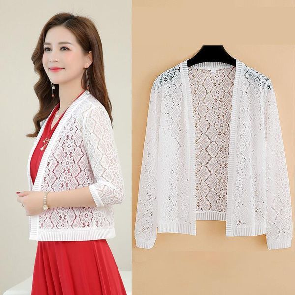 

xl 6xl new arrival womens 3 4 v neck sleeve solid color sweater knitting lace shrug lady fashion cardigans sweater cape, White;black