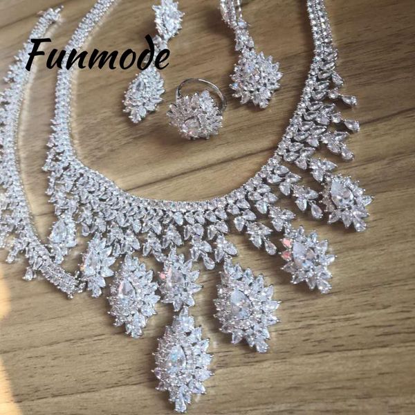 

funmode luxury bridal wedding jewelry sets cz classic design women 4pc set engagement ceremony bijoux femme f011k, Silver