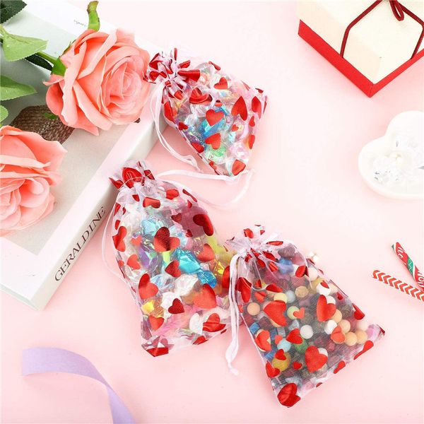 

heart organza bags gift wrap jewelry pouch mesh drawstring pouches wedding favors bag candy gift for valentine's day breast cancer awar